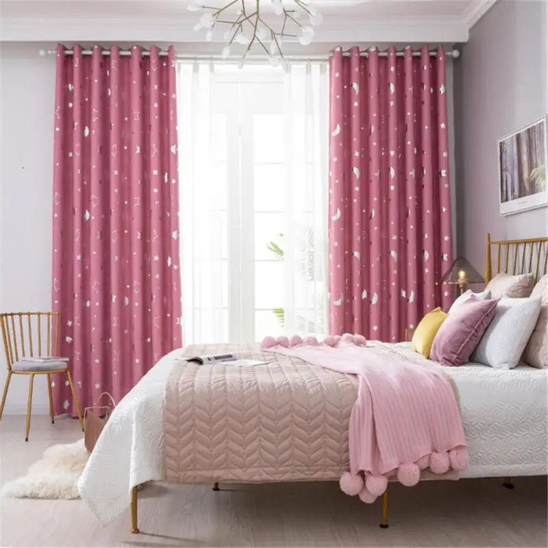 Blackout Divider Curtains Light Blocking Curtain Star Moon Full Cloth Heat Insulation Noise Blocking Drapes For Sleeping Bedroom