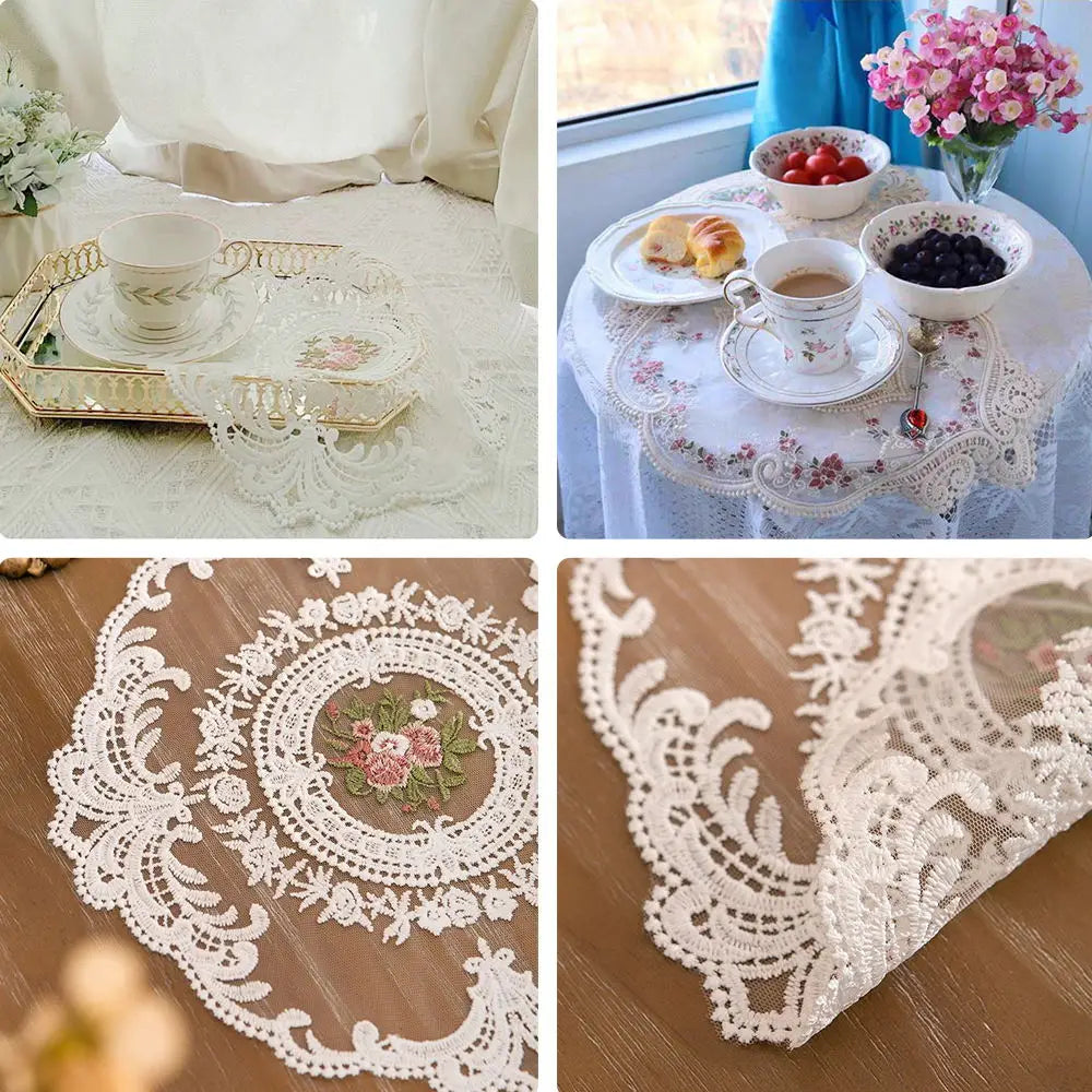 Retro Lace Placemats Handmade Embroidered Table Lace Tablecloth Pastoral Coaster Mat European Bedside Table Placemat Exquisite