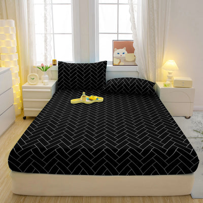 1 Simple Modern Geometry Printed Matte Fitted Sheet, Bedroom Printed Bed Cover, Bedding (Excluding Pillowcases)