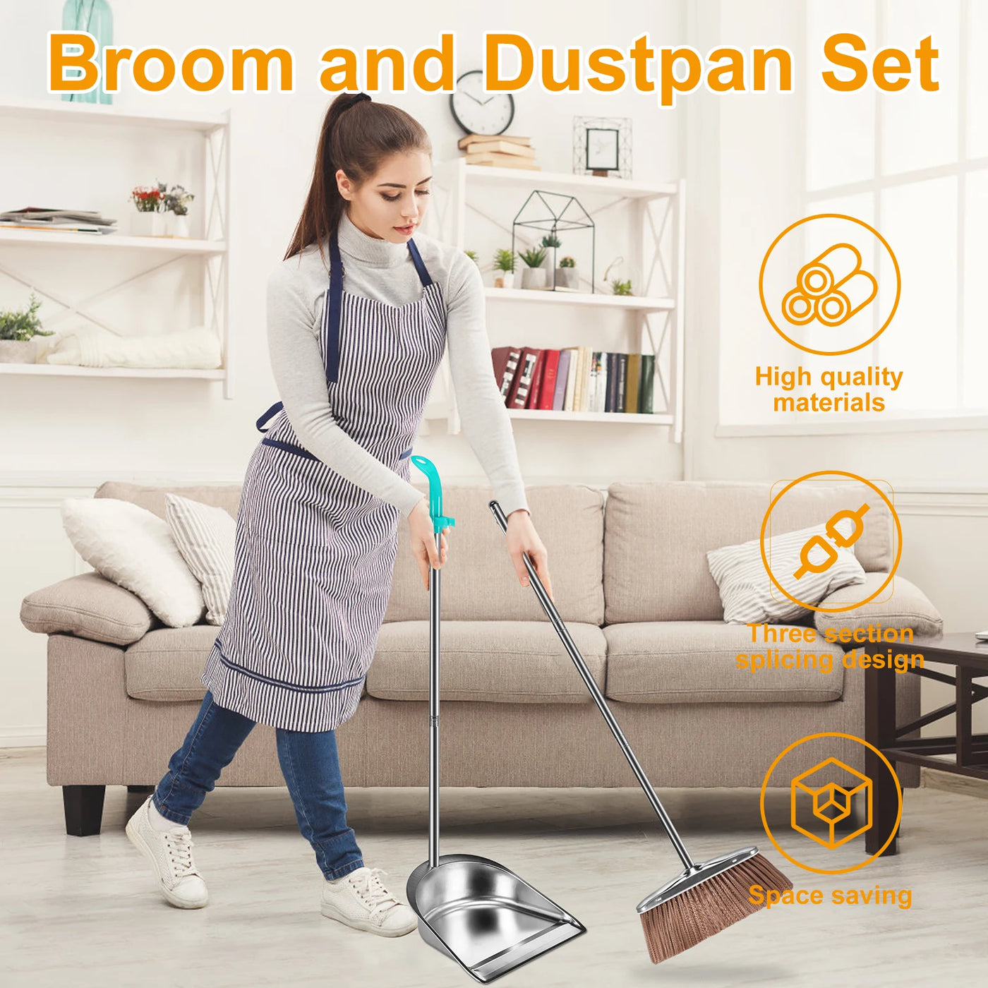 Broom Dustpan Set Stainless Steel Magic Brushs Combination Household Combo Cleaning Tool Dust Pan Long Handle Sweeping