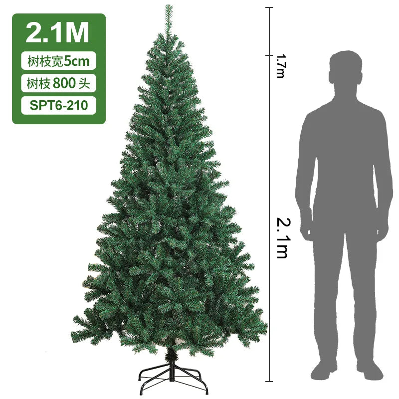 Encrypted Artificial Christmas Tree 120-210cm PVC Christmas Tree Sturdy Metal Stand Decoration Mall Hotel Family Atmosphere 2025