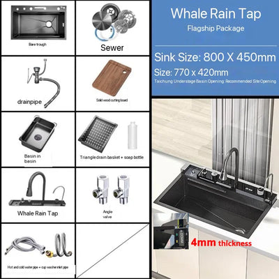 Double Waterfall Sink Embossed Stainless Steel Kitchen Sink Large Single Slot Digital Display Wash Basin Dishwashing pond