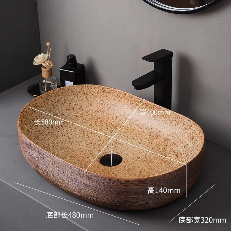 Medieval style platform basin ceramic art bathroom washing creative washbasin household washsink single