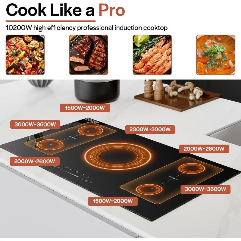 Empava 36 Inch Induction Hob Electric Cooktop, Flat Glass Top Stove 5 Burners Bridge Function,Timer,Pause,Child Lock,Booster