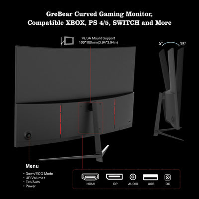 27-inch Curved Monitor 165Hz FHD 1080P VA Screen 1ms GTG Home Office Computer Gaming Monitor, FreeSync Technology, 100% SRGB, HD