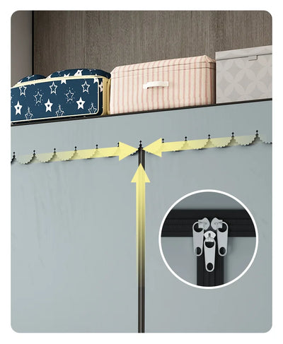 Non-Woven Wardrobe Portable Clothes Closet Fabric Wardrobe Sturdy Durable Waterproof Double Rod Storage Organizer