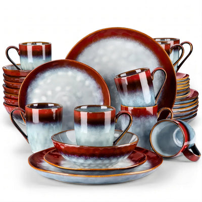 VANCASSO 16/32/48-Piece Starry Dinner Set,Kiln Change Glaze Tableware Dinner Service with Dinner Plate,Dessert Plate,Bowl,Mug