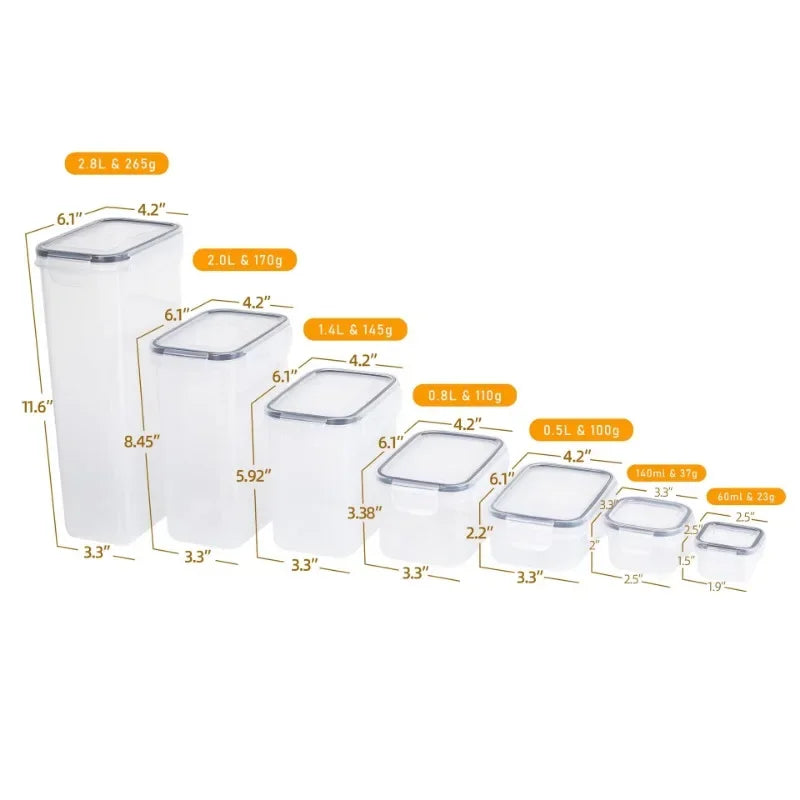 16 24 36 Pcs Set Bpa-Free Airtight Plastic Stackable Kitchen Organizer Cereal 42pack Dry Food Storage BIn Box Container