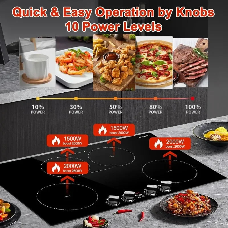 30 inch Induction Cooktop Built-in Electric Induction Stovetop 4 Burners,Boost/Bridge Mode/10 Power Levels/Timer/Safety Lock