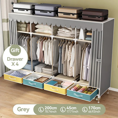 Simple wardrobe, sturdy and durable fabric cabinet, home bedroom assembly, rental room storage cabinet, wardrobe rack