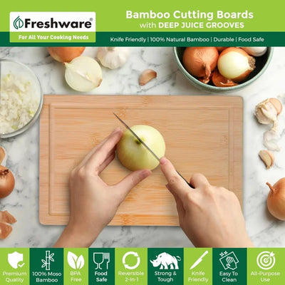 Bamboo Cutting Boards for Kitchen [Set of 3] Wood Cutting Board for Chopping Meat, Vegetables, Fruits, Cheese