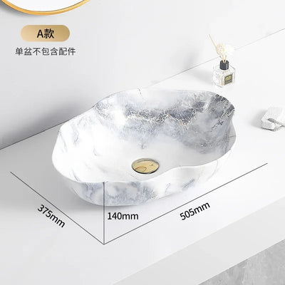 Ceramic Washbasin Marble Pattern Countertop Sinks Luxury Hotel Art Basin Flower Shape Bathroom Hand Wash Vessel Sink 50*37*14cm