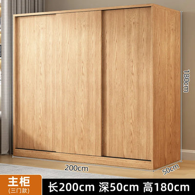 AOLIVIYA Wardrobe Household Bedroom Sliding Door Solid Wood Wardrobe Log Small Apartment Sliding Door Storage Cabinet Rental