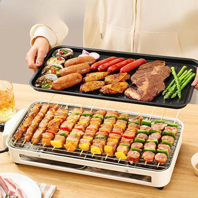 220V Smokeless BBQ Electric Kebab Rotary Grill Stove Rotisserie Teppanyaki Barbecue Non-stick Frying Pan Skewer Griddle