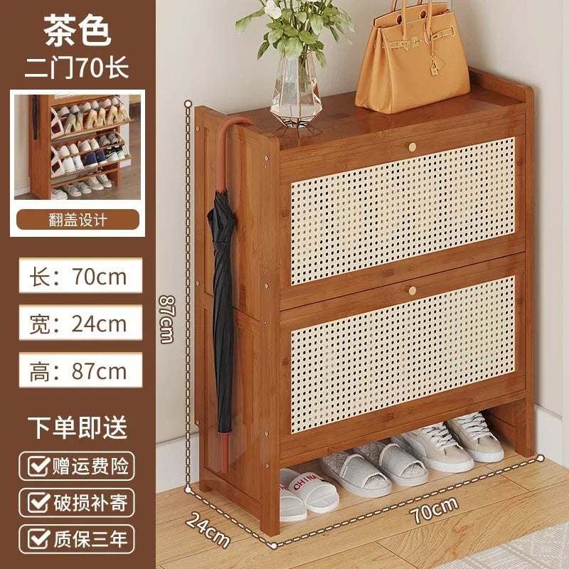 Bamboo Multi-layer Shoes Organization Rattan Flip Shoe Rack Living Room Against The Wall Boot Shelf Versatile Storage Cabinet