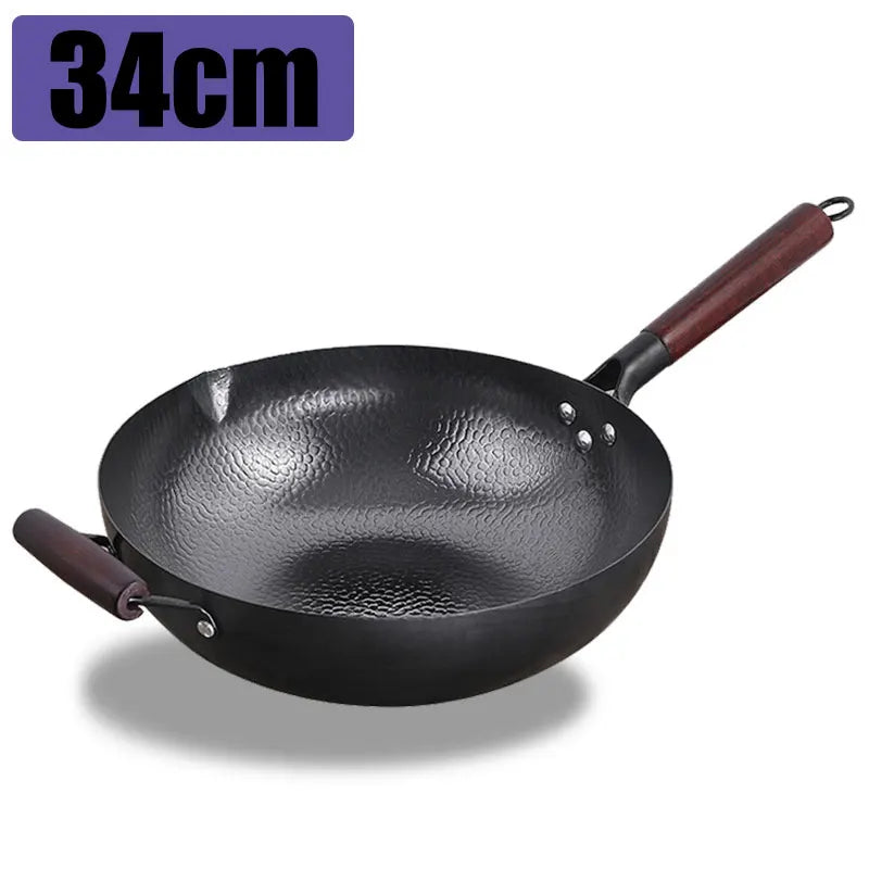 34cm Cast Iron Cauldron Wok Non-stick Skillet Wok Frying Pan Egg Pan Gas Stove Pancake Pan for Home Kitchen Cooking Pots