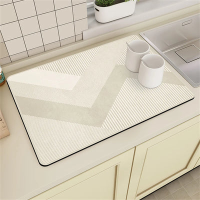 Coffee Machine Drain Mat Kitchen Countertop Absorbent Mat Cream Lines Simple Table Washable Dry Non-slip Mat