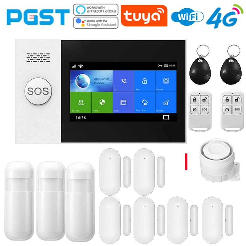 4G Home anti-theft alarm system, security alarm kit with PIR motion sensor, wireless, WiFi, GSM, PG-107, Tuya