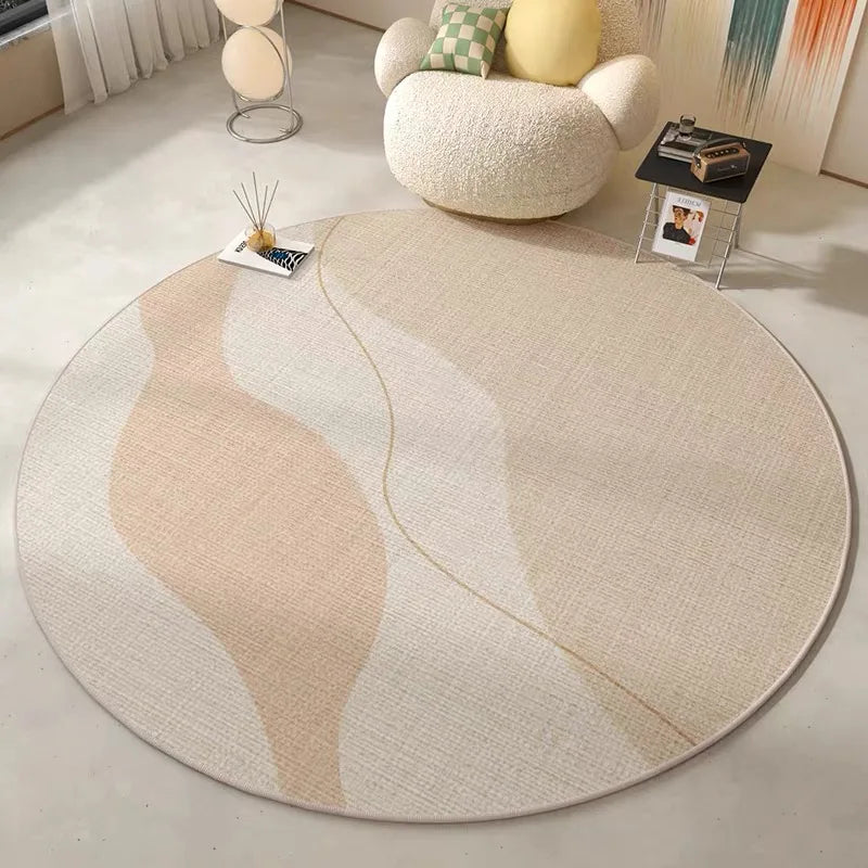 Japanese Abstract Style Crystal Pile Round Carpet Home Living Room Bedroom Decorative Mats Anti-slip Dirty Resistant Washable