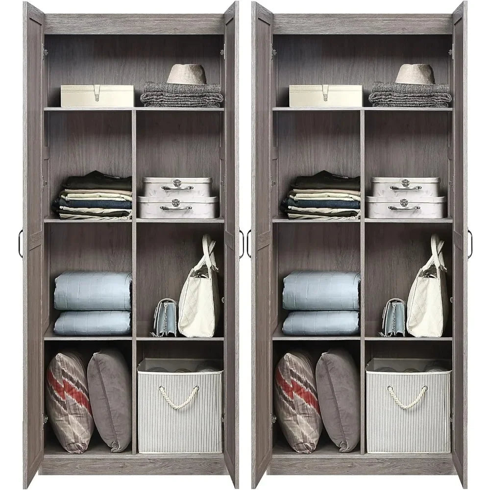 Hopkins Modern Freestanding Locker with 7 Adjustable Shelves and Soft-Close Doors, Bedroom Multifunctional Wardrobe