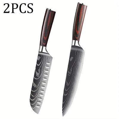 Kitchen Chef Knife Set,High Carbon Stainless Steel Damascus Drawing Gyuto Cleaver Set Slicer Santoku Chef Knife Kitchen Scissors