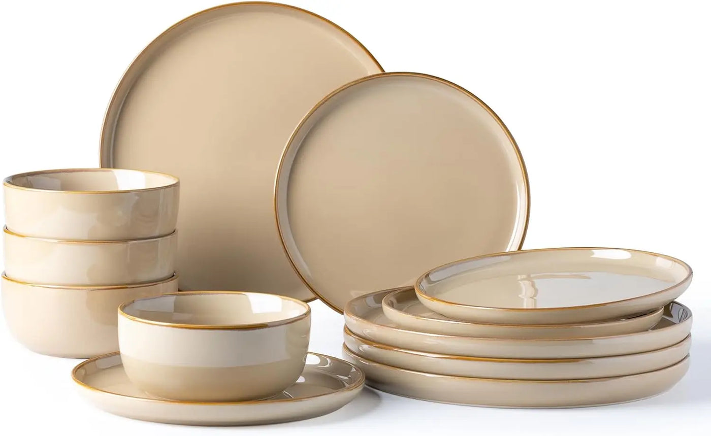 Ceramic Dinnerware Sets for 4, 12 Pieces Stoneware Plates and Bowls Sets, Chip and Scratch Resistant Dishe Set for Dinner,