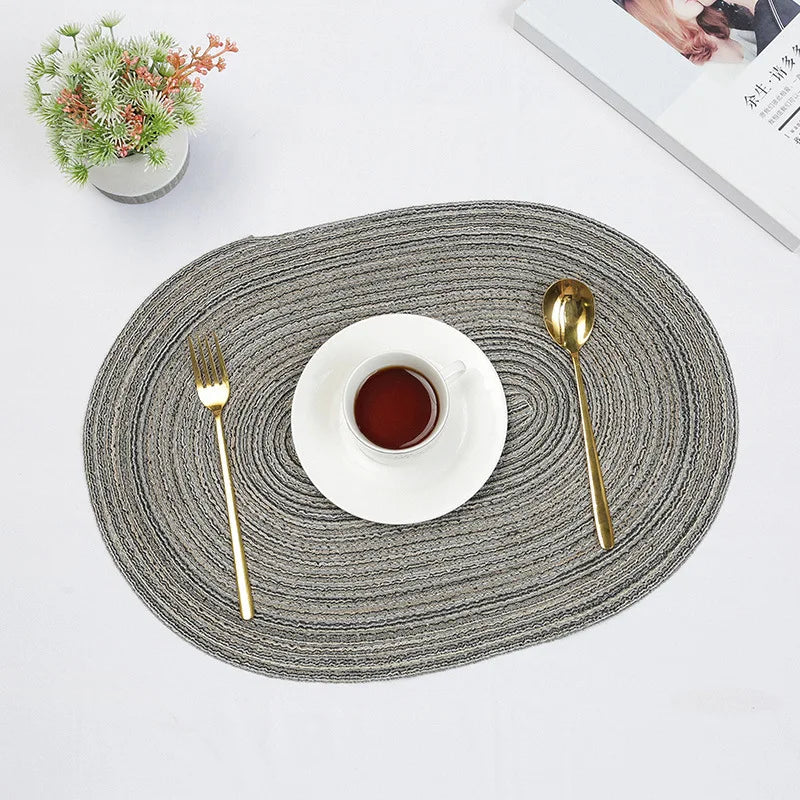 1/4/6PCS 30x50cm Big Placemats Oval Braided Brown Table Place Mats for Round Dining Tables Round Place Mat Round Table Mats 식탁매트