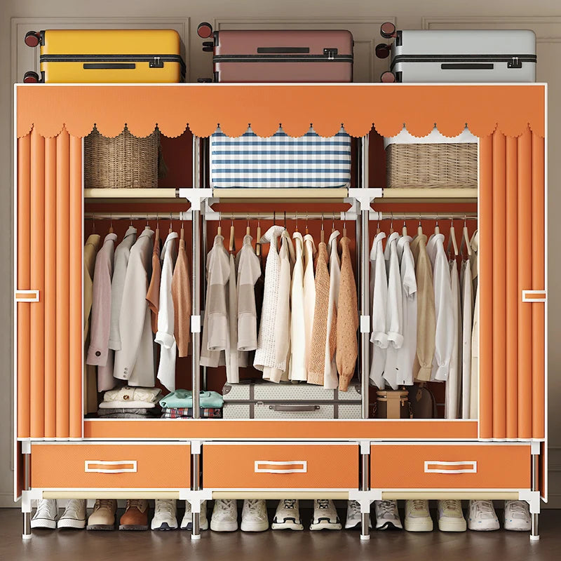 Orange wardrobe with drawers for home use, bedrooms for rent, sturdy and durable clothes cabinet for hanging clothes