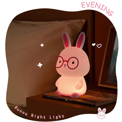 Cute Rabbit Night Light For Kids Bedroom Rabbit Animal Silicone Nursery Sleeping Lamp Touch Control Nightlights For Baby Gifts