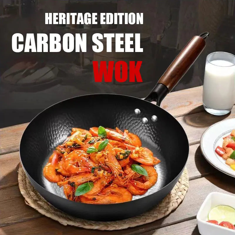 Uncoated Iron Pan Carbon Steel Wok Traditional 11" Gas Stove Induction Cooker Universa Kitchen Cookwar Non-stick Frying Pan