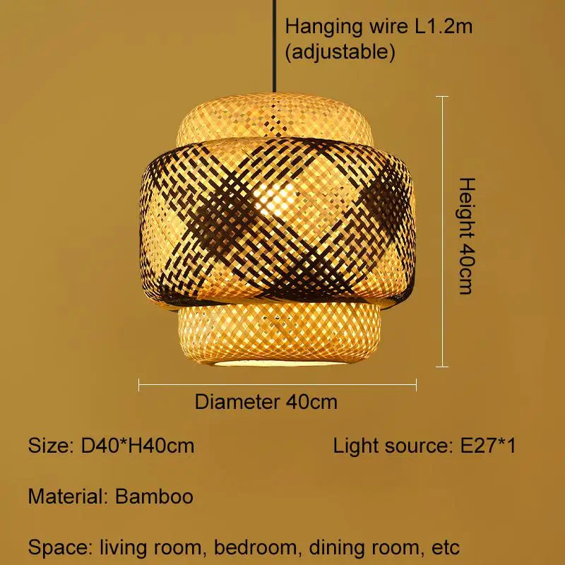 Bamboo Ceiling Pendant Lamp E27 Hand Knitted Chinese Style Weaving Hanging Chandelier Restaurant Home Decor Lighting Fixtures