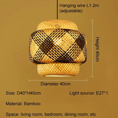 Bamboo Ceiling Pendant Lamp E27 Hand Knitted Chinese Style Weaving Hanging Chandelier Restaurant Home Decor Lighting Fixtures