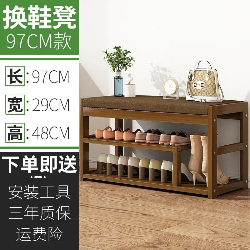 Special Multifunctional Shoe Organizer Bamboo Shoe Cabinets Linen Upholstered Storage Multi-layer Partition Hallway Bench