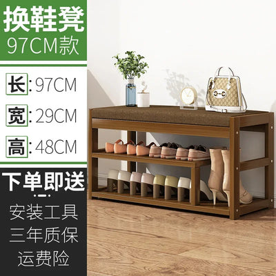 Special Multifunctional Shoe Organizer Bamboo Shoe Cabinets Linen Upholstered Storage Multi-layer Partition Hallway Bench