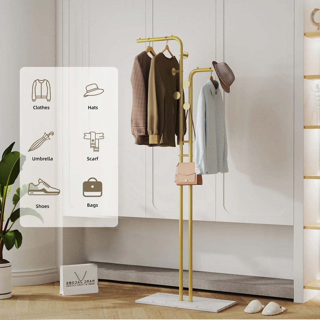 Gold Coat Rack Modern Garment Stand with Shelves and Hooks Heavy-duty Clothing Rack