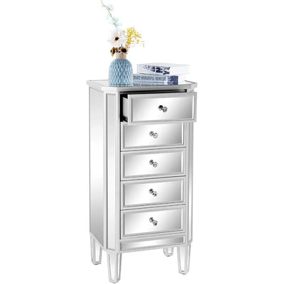 Mirrored Dresser 5 Drawers Modern Chest, Mirrored Chest of Drawers, Glass Dresser for Bedroom, Dressing Room, Living Room