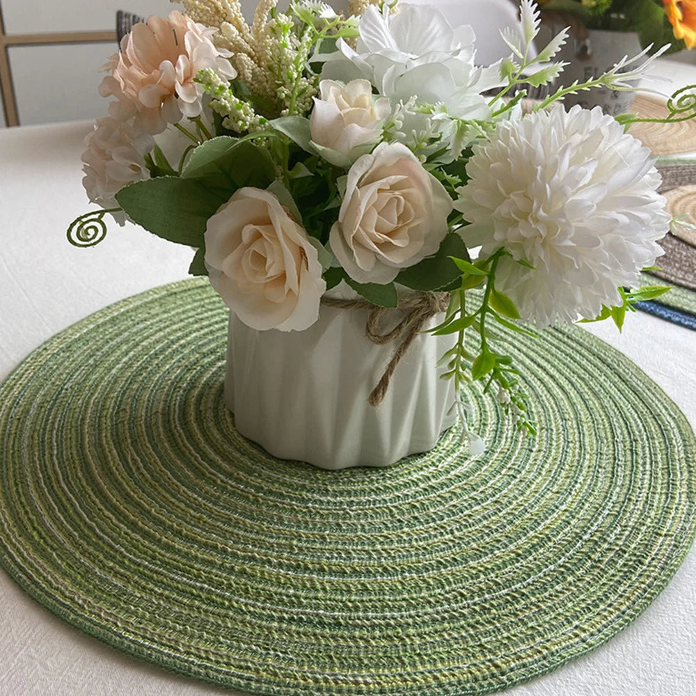 4pcs Woven Ramie Placemats Round Table Mat Anti Slip Dining Table Mats Non-Slip Tableware Bowl Pads Kitchen Drink Cup Coasters