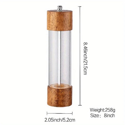 2pcs, Pepper Grinder With Adjustable Coarseness, Wood Salt Mill Grinder, Refillable Salt Mill Shaker, Manual Grinding Tools