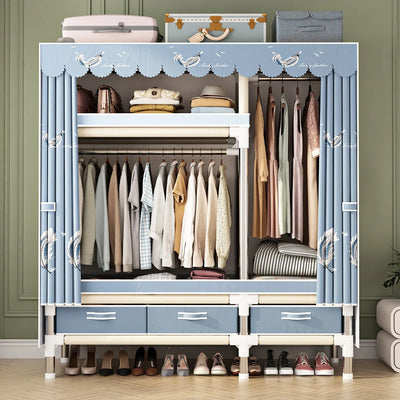 Bedroom Clothes Hanging Storage Wardrobe Dormitory Storage Cabinet Simple Cloth Wardrobe Fabric Steel Assembly Closet