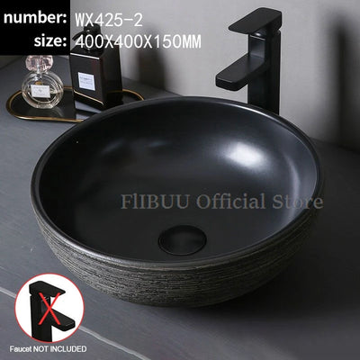 Ceramic Bathroom Vessel Sink Bowl Above Counter Art Single Sink Drain Lavatory Wash Hand Basin Household Countertop Wash Basin