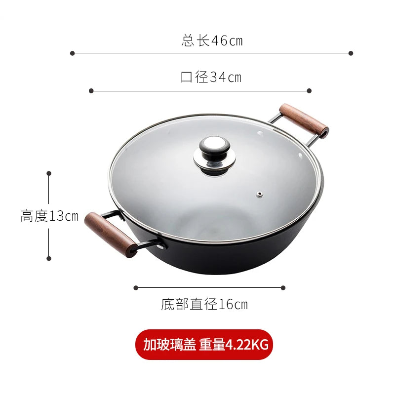 Old-fashioned Handmade Cast Iron Pot Kitchen Non-coated Thickened Woks Induction Cooker Universal Stew Pots Enamel Pot Cookware