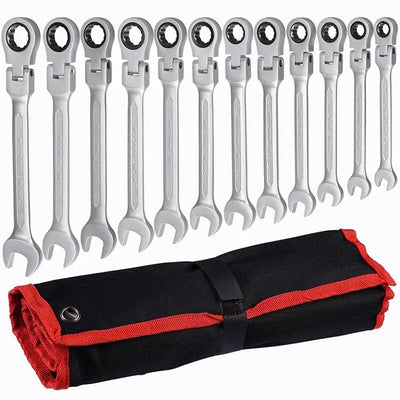 NEW Flex-Head Ratcheting Combination Wrench Set SAE 1/4''-13/16'' Premium 72-Teeth Gear Chrome Organizer Auto Repair Tool