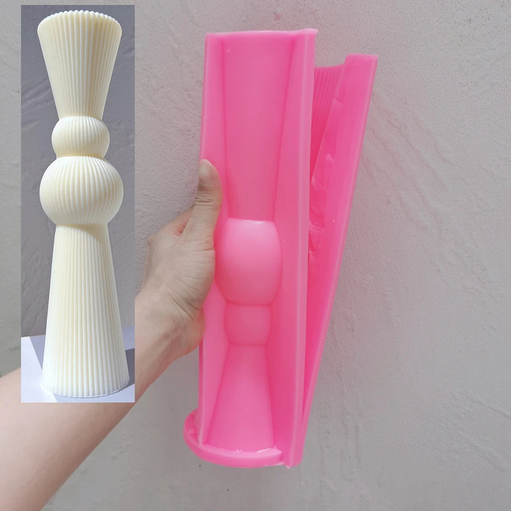 Roman Ribbed Pillar Candle Mold Cylindrical Aesthetic Silicone Mould Geometric Abstract Decorative Striped Soy Wax Mold