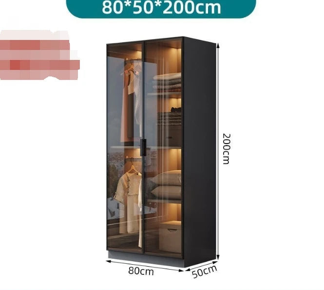 Design Black High Gloss Lacquered Wardrobe Dark Style Walk-in Wardrobe Clothes Bedroom Furniture with Glass Doors