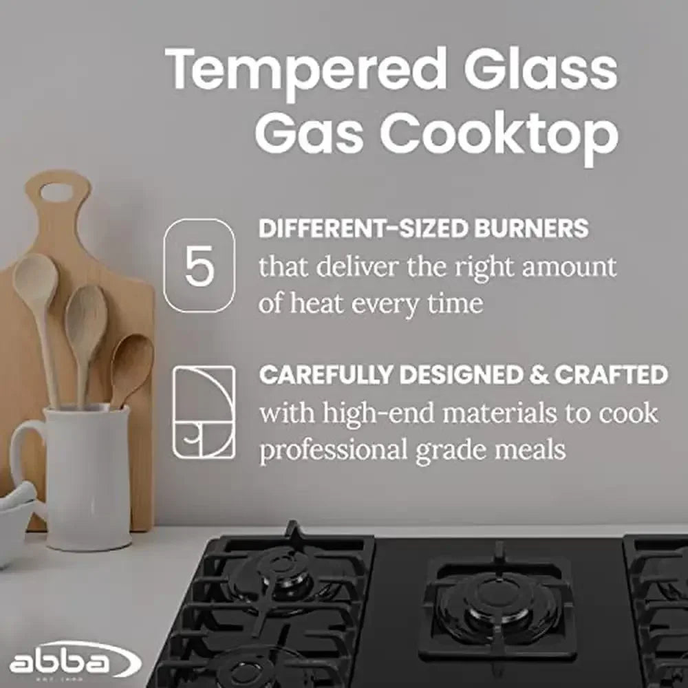 Gas Cooktop 36" 5 Sealed Burners Tempered Glass Surface Natural Gas Stove Countertop Installation Manual Included