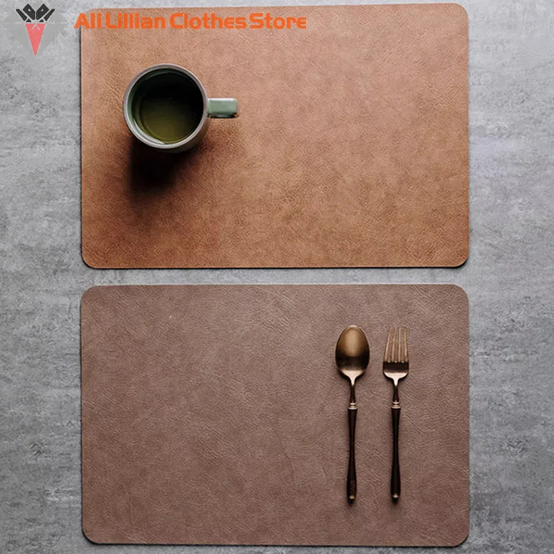 1pcs Light Luxury Solid Leather Placemat Coffee Brown PU Table Mat Waterproof Oilproof Heat-Insulated Plate Bowl Pad Table Decor