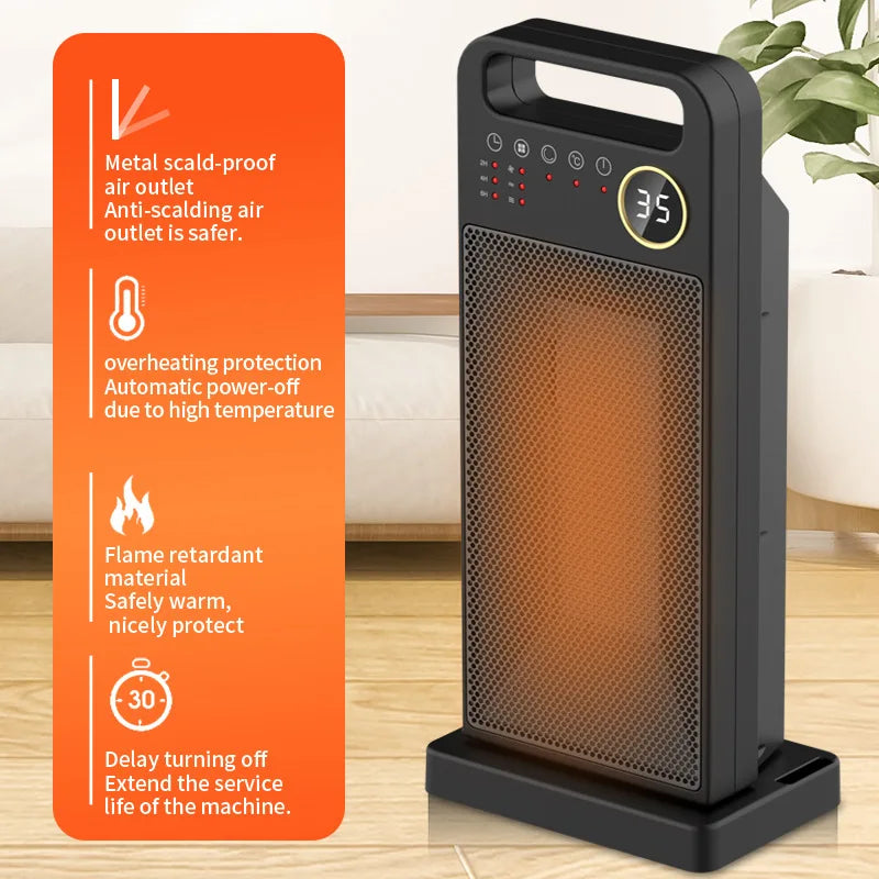 2000W Heater for Room Remote Control Electric Heating Touch Screen Heaters Household Vertical 120 Degree Shaking Head Heater