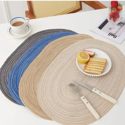 1/4/6PCS 30x50cm Big Placemats Oval Braided Brown Table Place Mats for Round Dining Tables Round Place Mat Round Table Mats 식탁매트