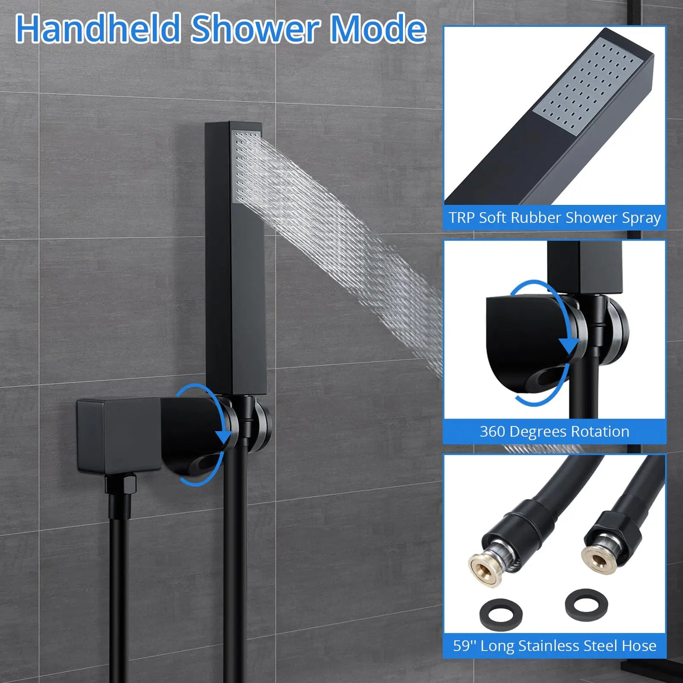 Shower Faucet Set Matte Black Shower System, with 10 inch Shower Head and Handheld Spray Rain, 2 in 1 Wall Mounted