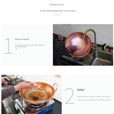 Handmade Copper Woks, Thickened Copper Wok, Kitchen Cookware Cooking Pot , LPG Gas Special Copper Soup Pots Non Stick Pans